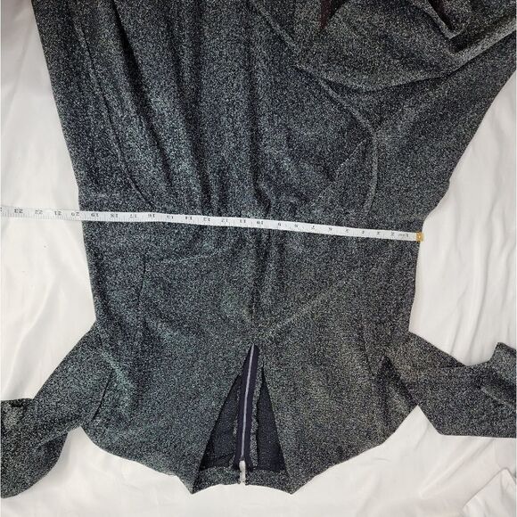 VINTAGE‎ 70s dress silver metallic glitter long sleeve v-neck M - Picture 8 of 9